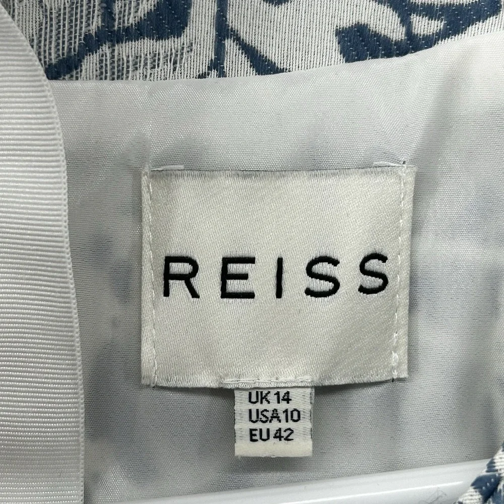 Reiss Clemens Jacquard Sleeveless Dress A line Women Sz 10 Blue White Pockets